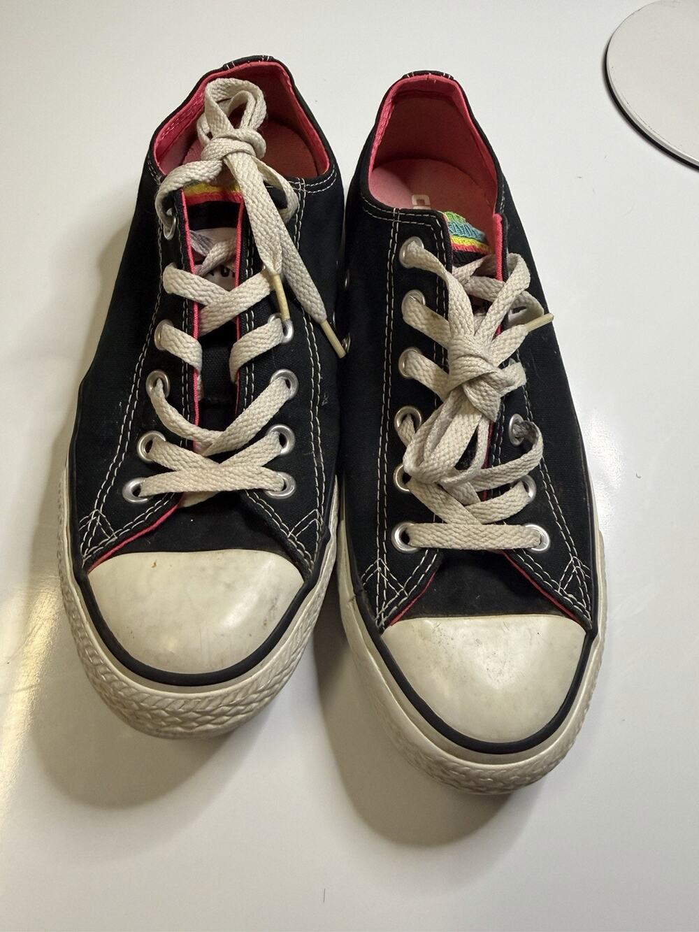 Converse Chuck Taylor All Star Kids 6 Double Tongue Black Pink Low Top Shoes